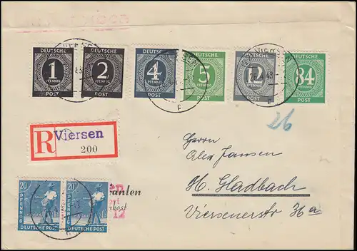 911ff Contrôle chiffres de 8 valeurs sur lettre R Not-R-Zelet VIERSEN 26.4.48