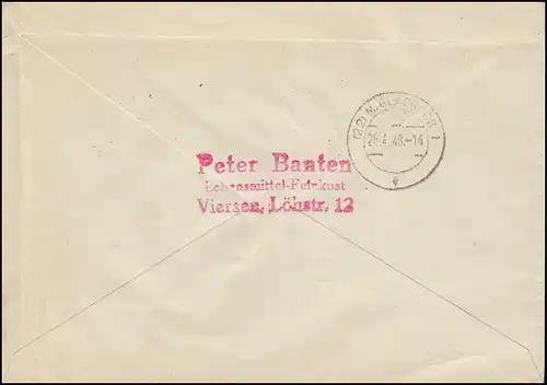 911ff Contrôle chiffres de 8 valeurs sur lettre R Not-R-Zelet VIERSEN 26.4.48