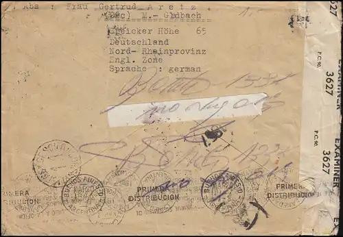 Censure British Censorship 0078 Bf. de Mönchengladbach vers l'Argentine 22.3.47