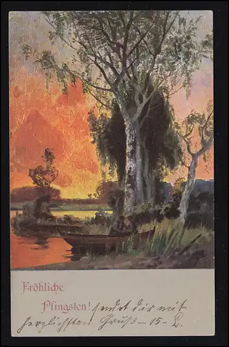 AK Pentecôte: Paysage au coucher du soleil Kahn couple d'amour, CREFELD 10.6.1905