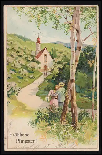 AK-Artiste Pentecôte Ulrich Weber: En route pour l'église, Post 10.6.1905
