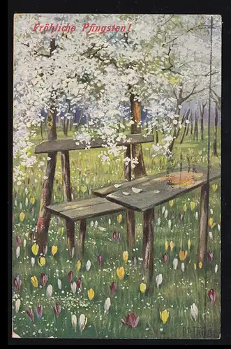 AK Pentecôte: Printemps avec des fleurs tulipes dans le jardin, HANNOVER 14.5.1910