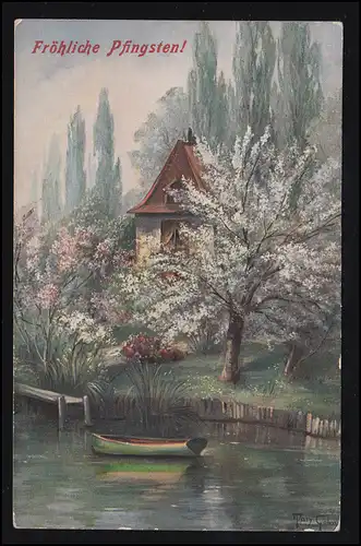 AK Pentecôte: arbre de villageidylle près de la rivière au printemps STELLINGEN (par exemple HAMBURG) 1913