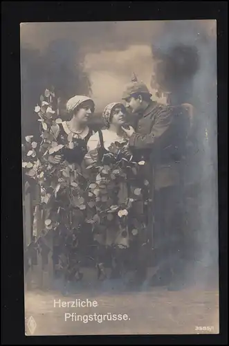 Photo AK Pentecôte: Soldat en vacances à domicile, GAENHEIM 26.5.1917