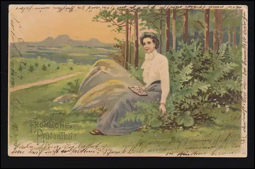 AK Pentecôte: Paysage femme avec carnet, MÜCHELN (BZ. HALLE) 29.4.1944