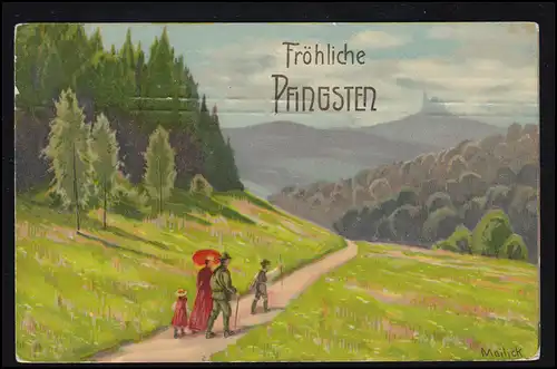 AK Pfingsten Mailick: Familienausflug - Die Bergwanderung, CHEMNITZ 30.5.1909