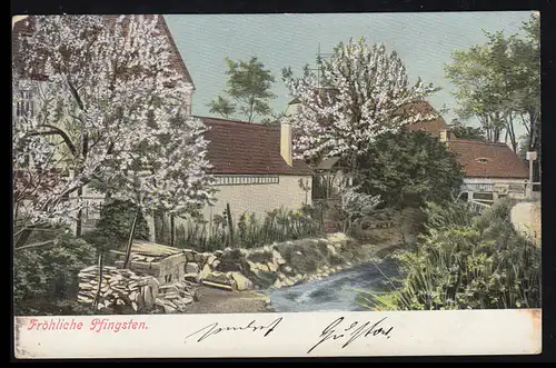 AK Pentecôte: Dorfidylle - arbres et rivières, DRESDEN après ZWICKAU 27.5.1905