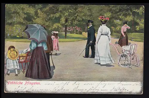 AK Pentecôte: Excursion en famille dans le parc, carte postale locale LEIPZIG 13 - 2.6.1906