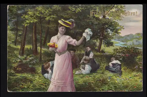 AK Pentecôte: Pause au bord des forêts - Adoption, HEILIGENHAFF 30.5.1909