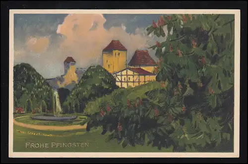 AK Pentecôte: Villageidylle - Châtaignes florissantes avec fontaine, inutilisé