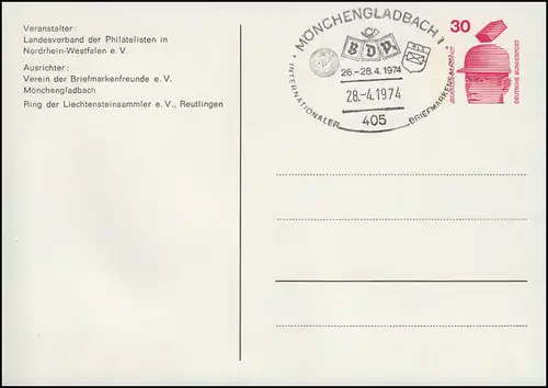 PP 68/14 Unfall: Briefmarken-Salon Mönchengladbch 1974, SSt MÖNCHENGLADBACH