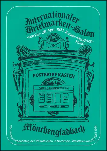 PP 68/14 Unfall: Briefmarken-Salon Mönchengladbch 1974, SSt MÖNCHENGLADBACH