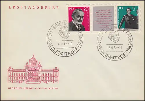 893-894 Dimitrow 1962 als Zusammendruck W Zd 31 auf FDC ESSt BERLIN 18.6.62