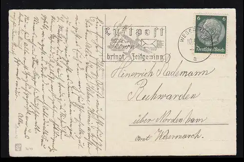 AK Pentecôte: bouleau de villageidylle sur la rivière avec pont, WESERMÜN 10.5.1940