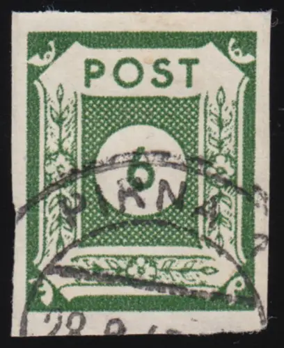 SBZ 43Aa Ziffer 6 Pf, schwarzgelbgrün, geschnitten, O geprüft