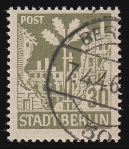 SBZ 7 Aa wa z Eichenbäumchen 30 Pf, bräunlicholiv, O geprüft