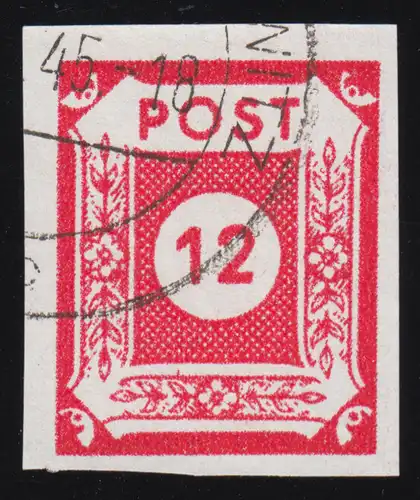 SBZ 46Aa Ziffer 12 Pf, rot, geschnitten, O geprüft