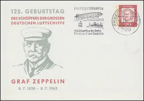 Berlin PP 30/1 Bach: Anniversaire du comte Zeppelin, publicité-O FRIEDRICHSHAFEN 1963