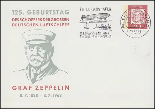 Berlin PP 30/1 Bach: Geburtstag Graf Zeppelin, Werbe-O FRIEDRICHSHAFEN 1963