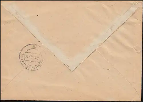 197 SBZ-Aufdruck EF auf R-Brief Not-R-Zettel GROSSAPENBURG 1.1.1949