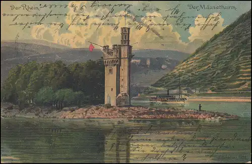AK Der Mäuseturm im Rhein, BONN 24.10.1903 mit MiF Germania 68-70 nach Antwerpen