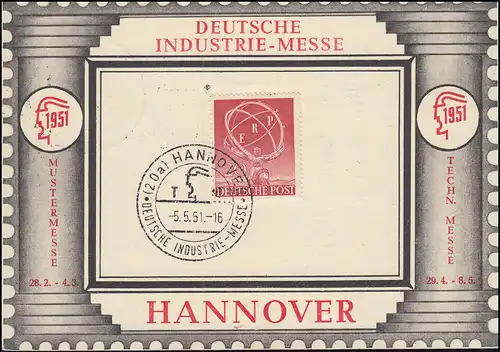 Carte de salons Deutsches Industrie-Fesse avec 71 ERP, SSt HANNOVER Foire 5.5.1951