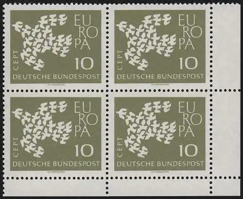 367yI Europa 10 Pf - PLF I kurzes P in EUROPA, Feld 44, ** postfrisch Eck-Vbl.