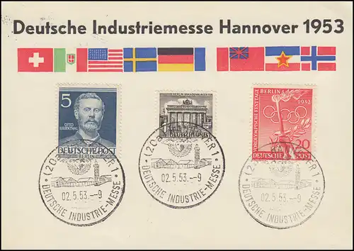 Messekarte Deutsche Industrie-Messe mit 42+90+93 passender SSt HANNOVER 2.5.1953