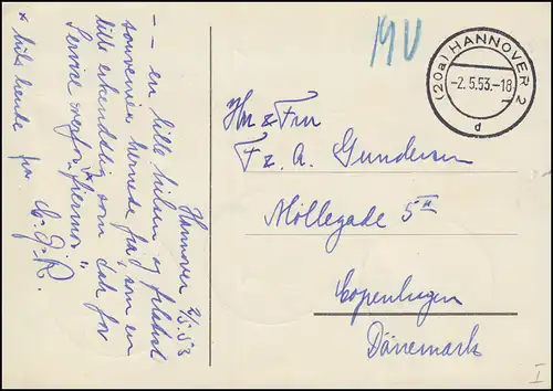 Carte de salon Deutsche Industrie-Foire avec 42+90+93 SSt HANNOVER 2.5.1953