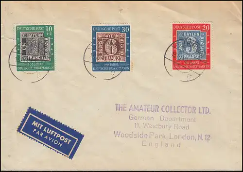113-115 100 Jahre Briefmarken auf Satzbrief DILLENBURG 13.10.1949