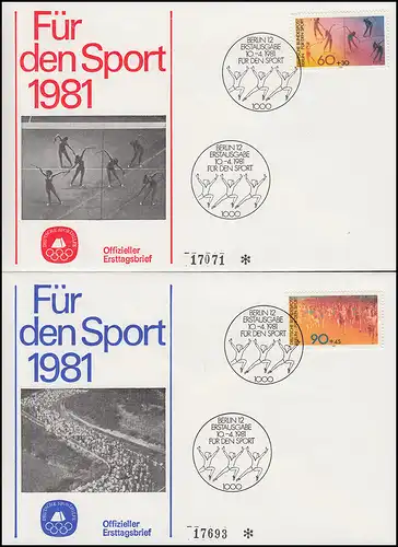 Berlin 645-646 Aide sportive 1981: gymnastique et courses populaires à 2 heures du FDC