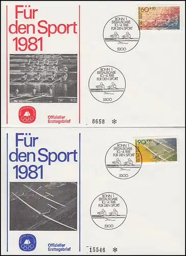 Bund 1094-1095 Aide sportive 1981: rames et voiles sur 2 au total FDC