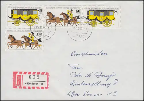 MOPHILA'85 als Zusammendruck W Zd 8 mit 1255 auf R-Brief ESSEN 15.10.1985