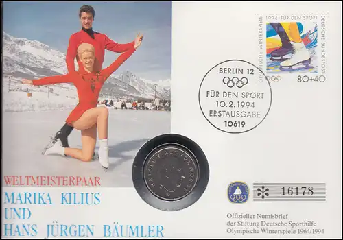 Numisbrief Deutschland Olympia Kilius Bäumler Münze 1 Krone Harald ESSt 10.2.94