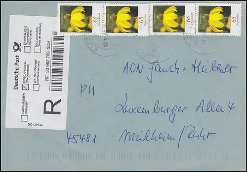 2524 Blume Sonnenhut als MeF auf Übergabe-Einschreiben ELSDORF 16.10.2006