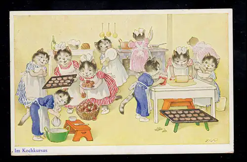 AK Vermenschlichte Tiere: Katzen - Im Kochkursus, DORTMUND um 1938