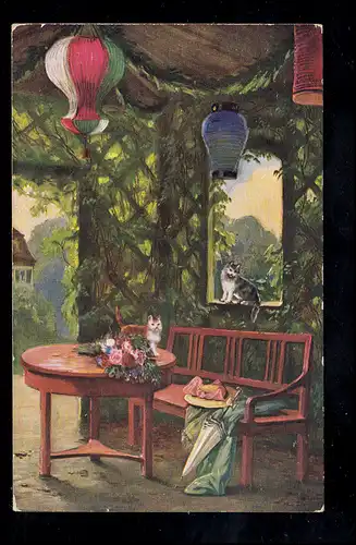 Animaux-AK Chats enfants en jouant dans la Foi du Jardin, SCHWERIN 9.8.1907