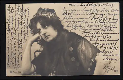 Mode AK Femme réfléchie avec des bijoux de tête, GEVELSBERG 10.9.03 n. SIEBOURG 11.9.