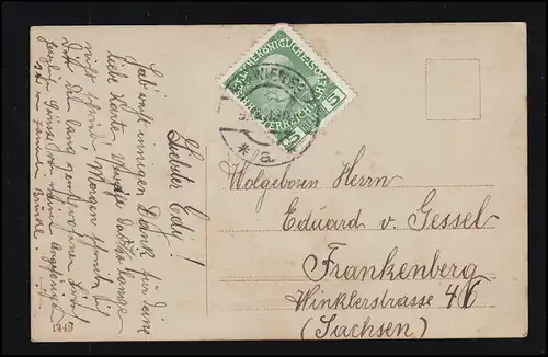 Mode AK Femme souriante avec bouquet de fleurs - La langue des fleurs! VIENNE 9.8.1909