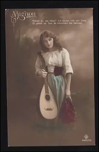 Mode AK Mignon - Fille avec de longs cheveux et mandoline, inutilisé