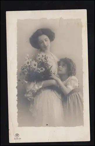 Russie Mode AK femme avec fille et fleurs,12.12.1911