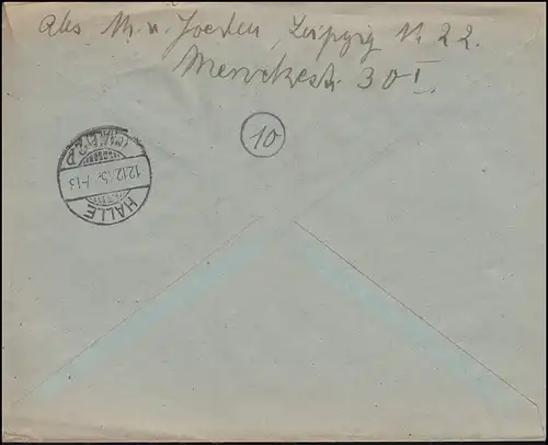 117X+119X Ziffern in MiF auf R-Brief LEIPZIG N 22 -10.12.1945 nach HALLE / SAALE