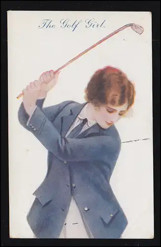 Pays-Bas Mode-AK The Golf Girl - femme golfe, IJMUIDEN 19.6.1916