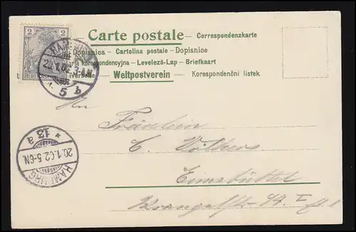 Mode-AK Frau mit Federn im Haar - im Blumenkorb, Ortspostkarte HAMBURG 1902