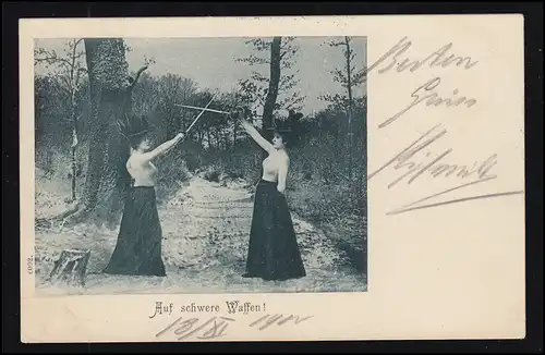 Mode-AK Frauenfechten - Frauenduell im Wald - Auf schwere Waffen! MÜNCHEN 1900