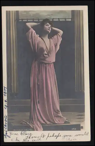 Mode-AK Frau im rosa Kleid, Foto Reutlinger, HEILBRONN (NECKAR) 19.6.1907