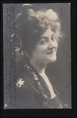 Mode AK femme souriante, EFFURT 5.7.1903 vers LIPPSTADT 6.7.03