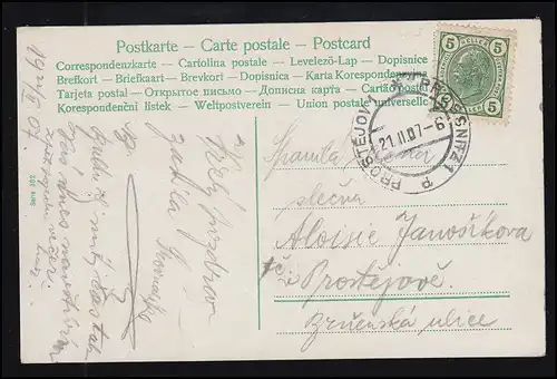 Liebes-AK Liebespaar im Park, Ortspostkarte PROSSNITZ 21.2.1907