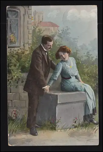 Suisse Amour-AK Couple d'amour dans le jardin, BRUNEGG (AARRAGAU) 25.6.1920