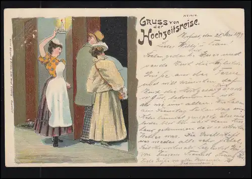 Liebes-AK Liebespaar - Gruss von der Hochzeitsreise, ERFURT 4 - 29.5.1899